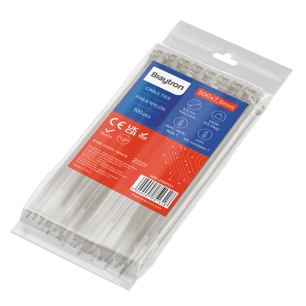 BRY-7,6x500mm-100pcs/bag-PA66-WHT-CABLE TIES - 3