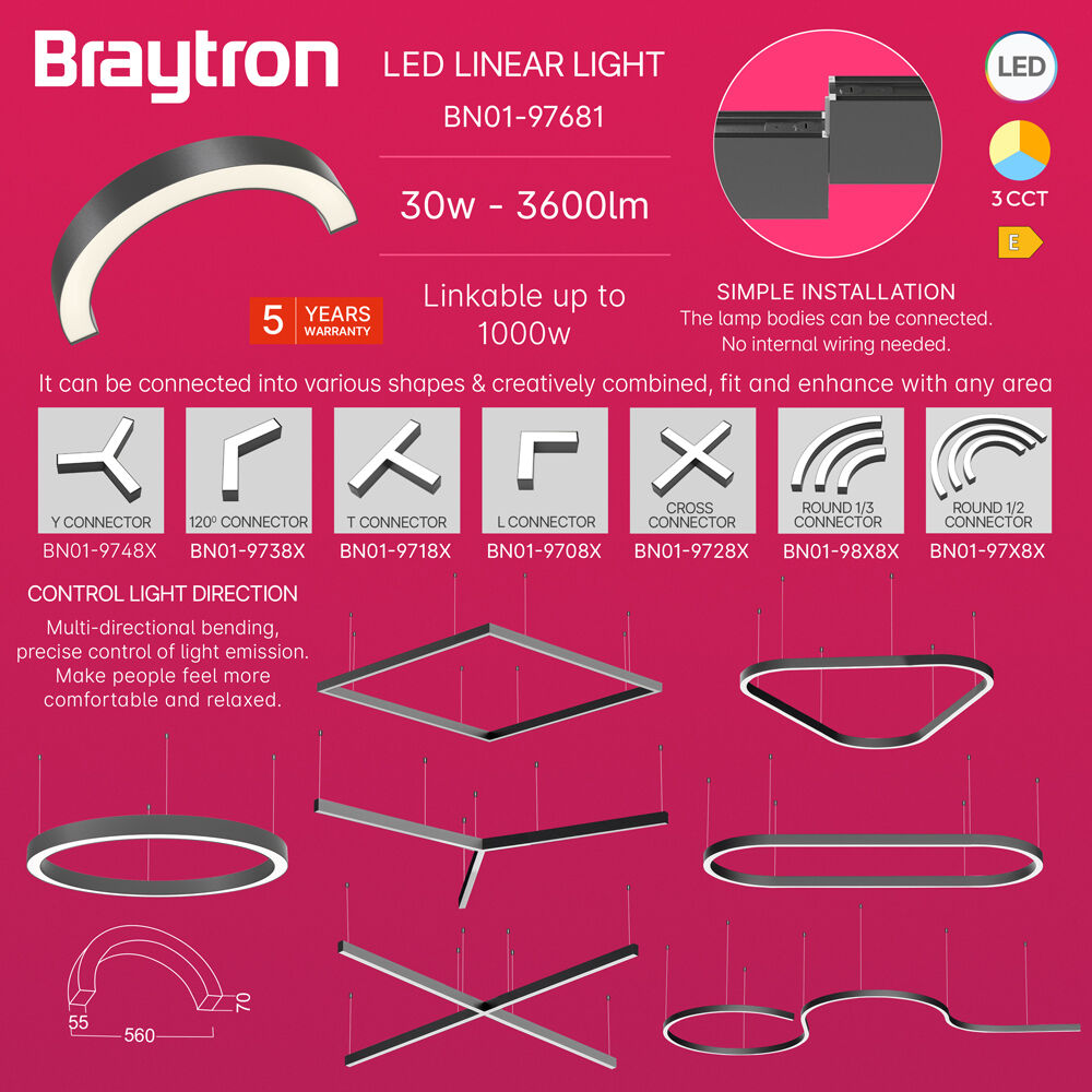 BRY-ALINE 55-1/2-30W-D560-3IN1-BLC-IP20-LINEAR LIGHT - 4