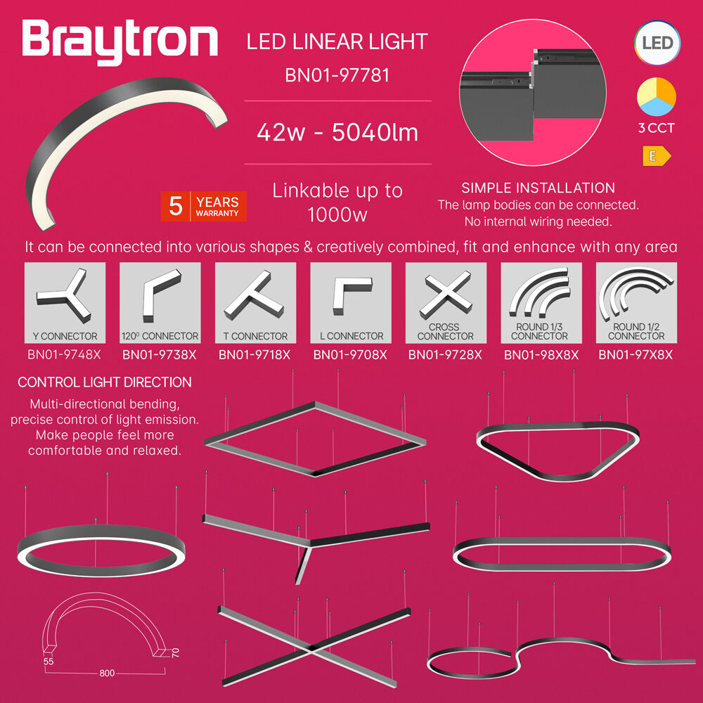 BRY-ALINE 55-1/2-42W-D800-3IN1-BLC-IP20-LINEAR LIGHT - 4