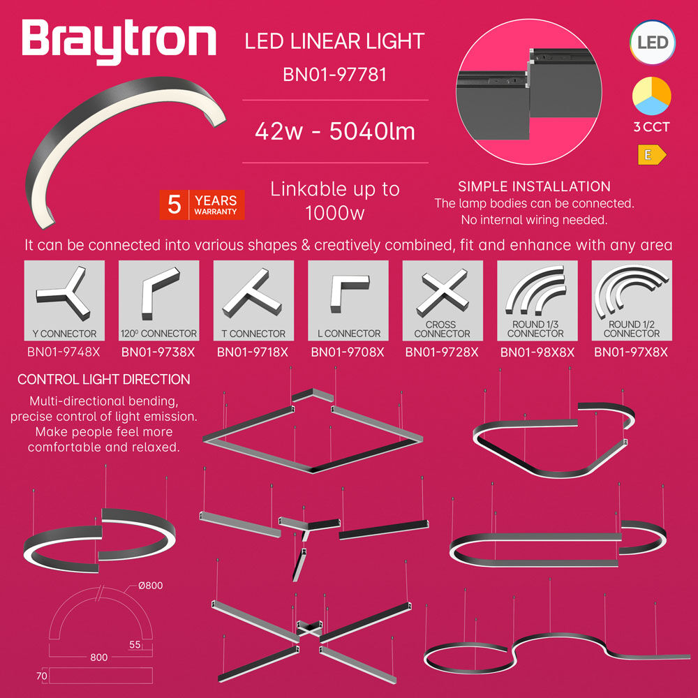 BRY-ALINE 55-1/2-42W-D800-3IN1-BLC-IP20-LINEAR LIGHT - 3