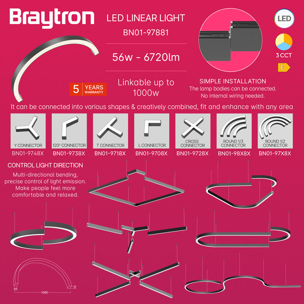 BRY-ALINE 55-1/2-56W-D1060-3IN1-BLC-IP20-LINEAR LIGHT - 3