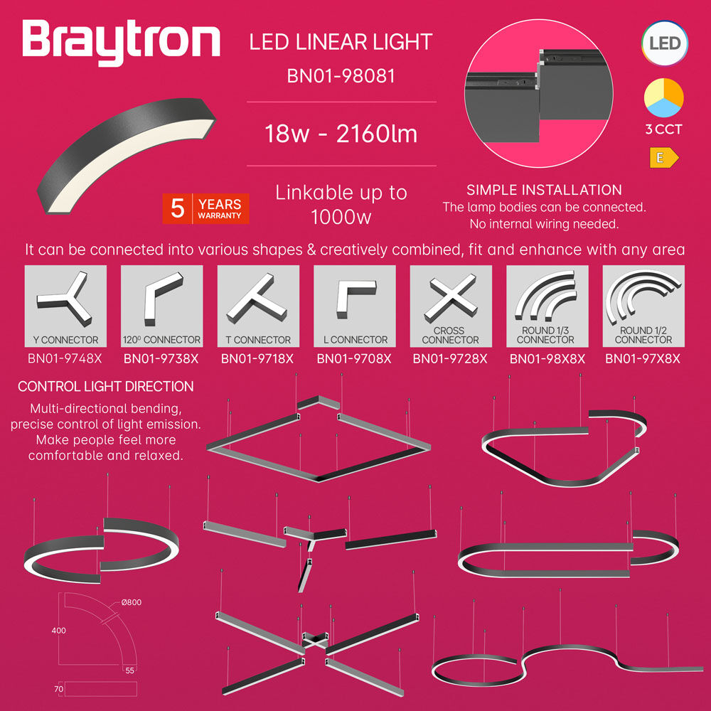 BRY-ALINE 55-1/4-18W-D560-3IN1-BLC-IP20-LINEAR LIGHT - 3