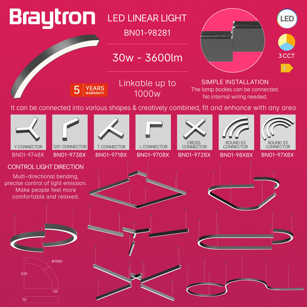 BRY-ALINE 55-1/4-30W-D1060-3IN1-BLC-IP20-LINEAR LIGHT - 3