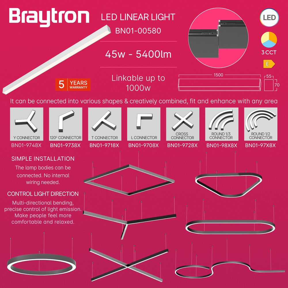 BRY-ALINE-55-45W-1.5MT-3IN1-WHT-IP20-LINEAR LIGHT - 4
