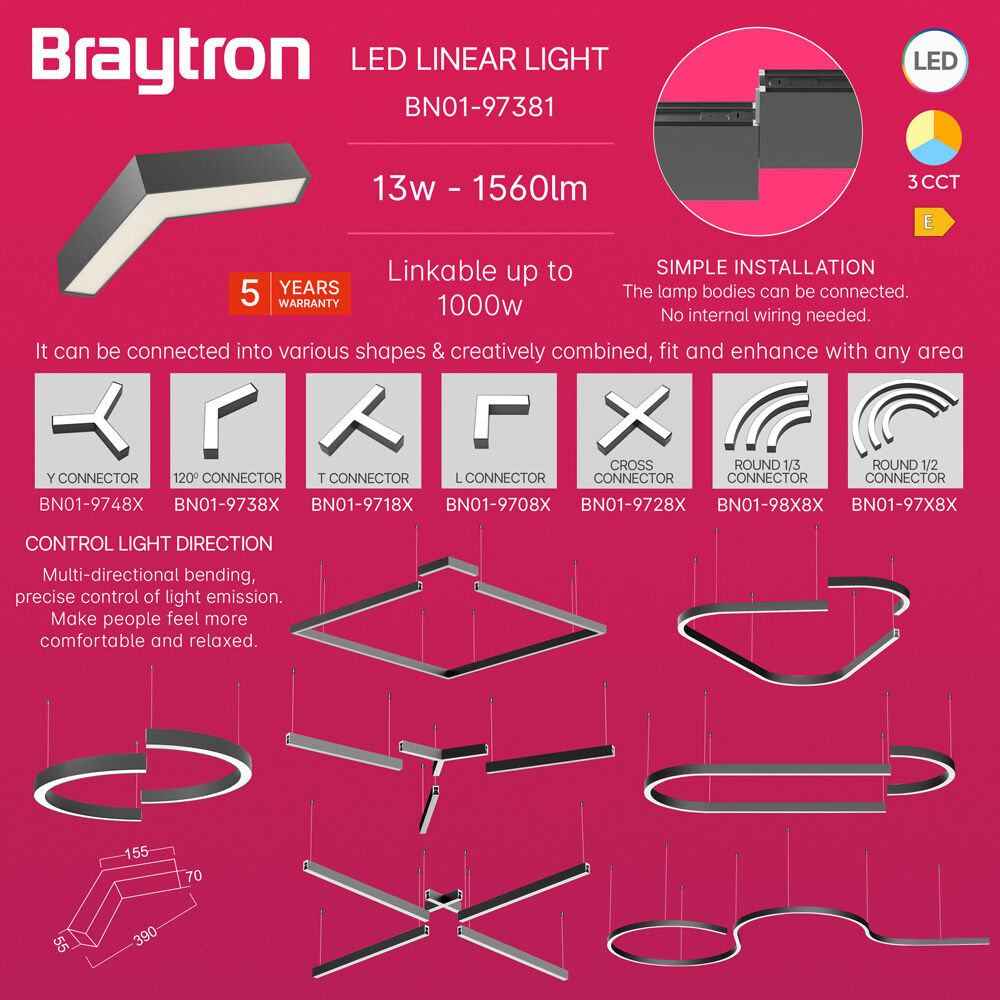 BRY-ALINE 55-L-13W-390x155-3IN1-BLC-IP20-LINEAR LIGHT - 3
