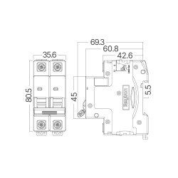 BRY-BMG1-2 C32-32A-2P C TYPE 4.5KA-MCB - 4