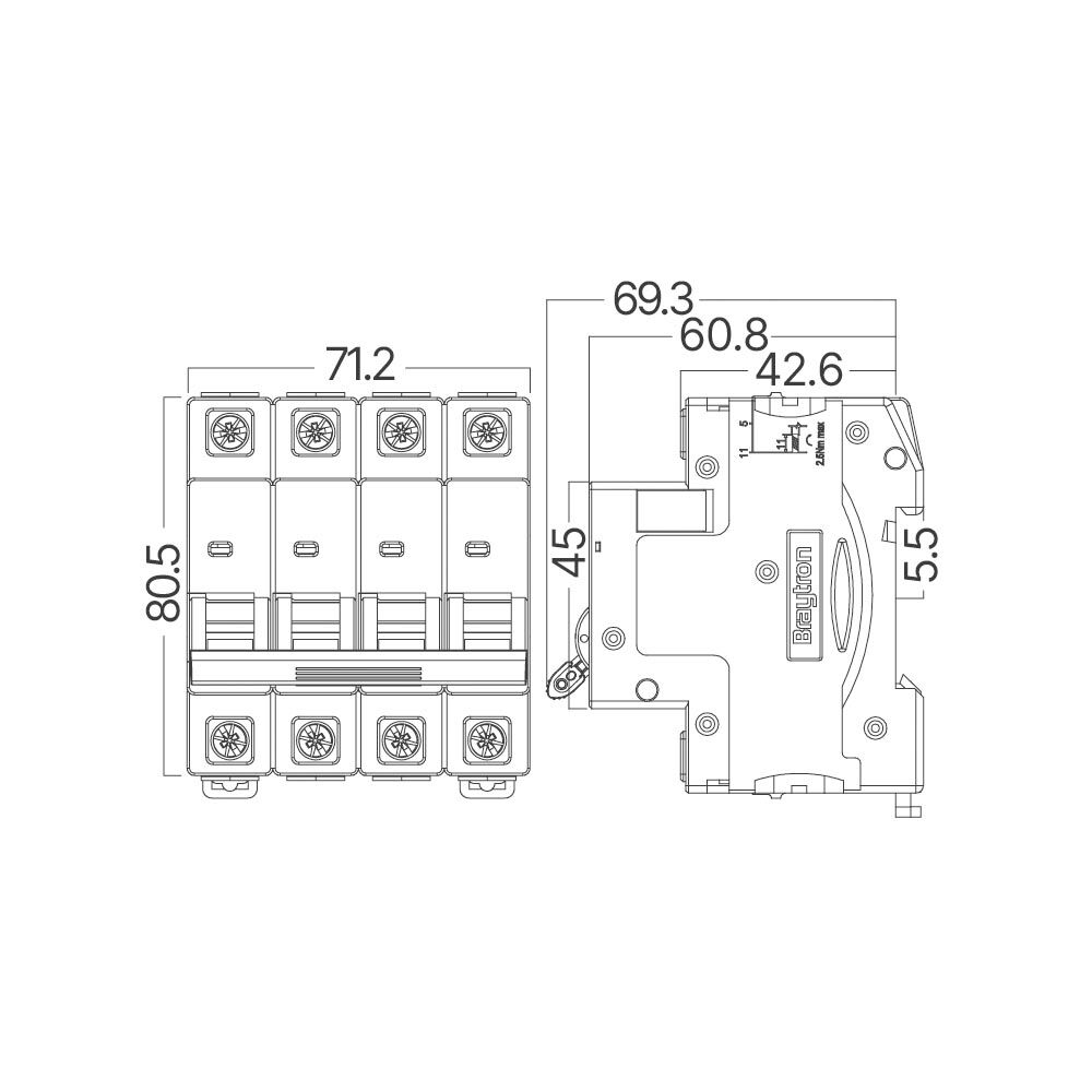 BRY-BMG1-4 C25-25A-4P C TYPE 4.5KA-MCB - 4