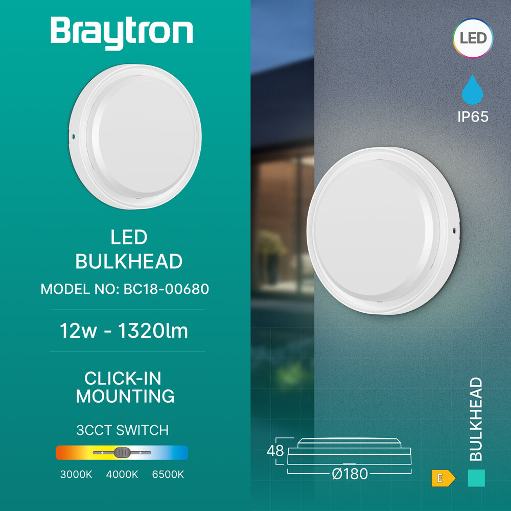 BRY-BULKHEAD-12W-RND-WHT-3IN1-IP65-LED BULKHEAD - 3