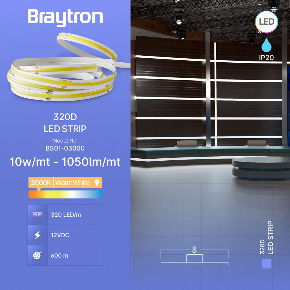 BRY-COBLINE-10W-320D-COB-3000K-12V-IP20-LED STRIP - 3