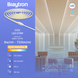 BRY-COBLINE-220L-L9-8W-COB-3000K-CLR-220V-IP54-LED STRIP - 3