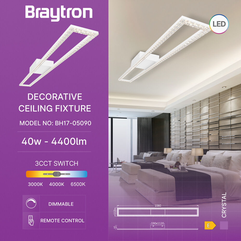 BRY-CRYSTAL-C-40W-3IN1-RMT-WHT-CEILING LIGHT - 3
