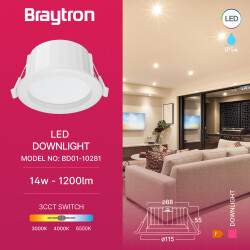 BRY-DOWNLIGHT D12-14W-RND-WHT-3IN1-IP54-LED DOWNLIGHT - 3