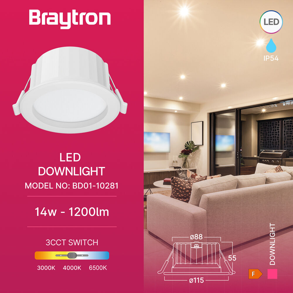 BRY-DOWNLIGHT D12-14W-RND-WHT-3IN1-IP54-LED DOWNLIGHT - 3
