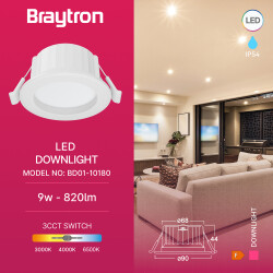 BRY-DOWNLIGHT D90-9W-RND-WHT-3IN1-IP54-LED DOWNLIGHT - 3