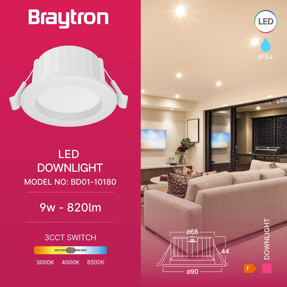 BRY-DOWNLIGHT D90-9W-RND-WHT-3IN1-IP54-LED DOWNLIGHT - 3