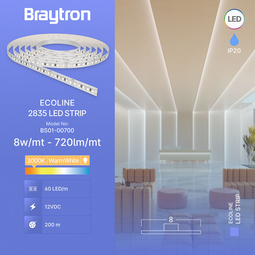 BRY-ECOLINE-8W-60L-2835-3000K-12V-IP20-LED STRIP - 3