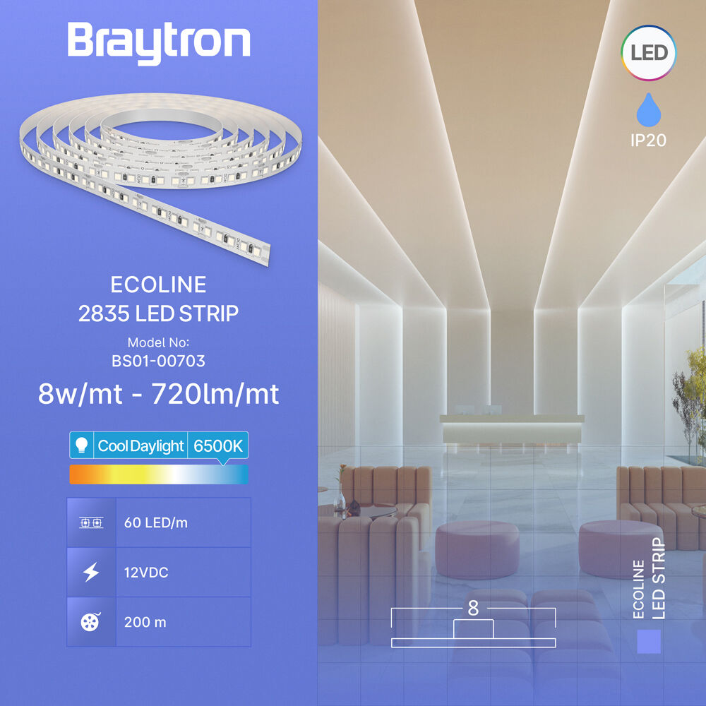 BRY-ECOLINE-8W-60L-2835-6500K-12V-IP20-LED STRIP - 3