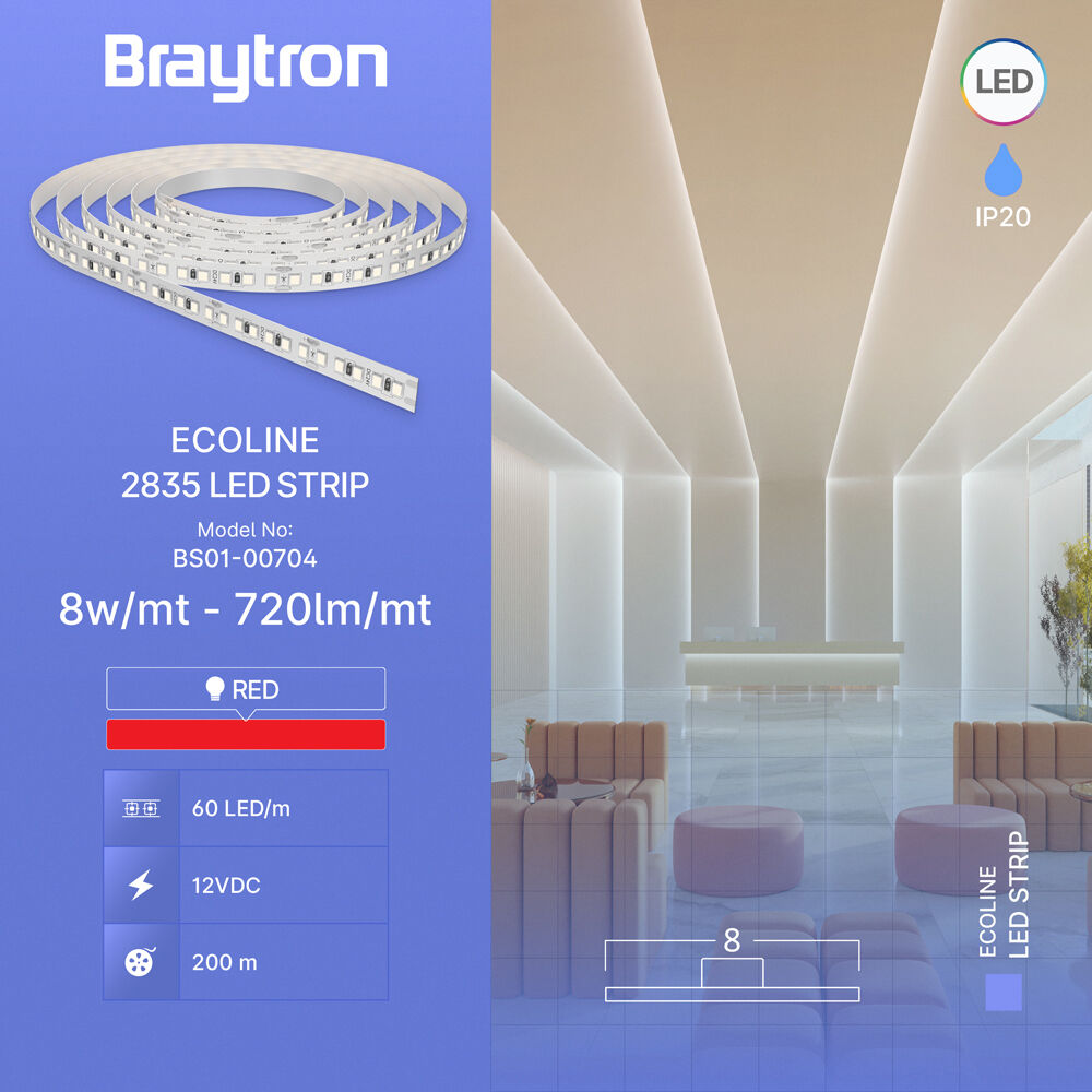 BRY-ECOLINE-8W-60L-2835-RED-12V-IP20-LED STRIP - 3