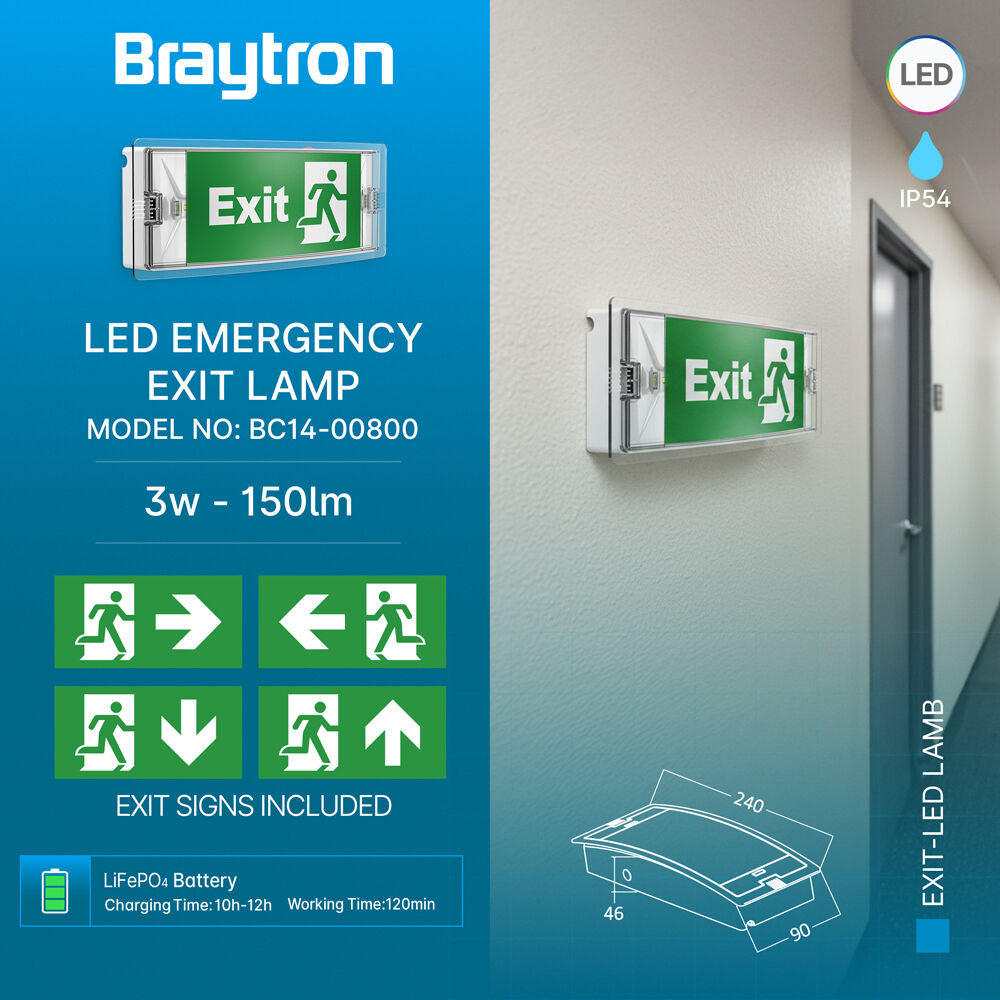 BRY-EXIT-LED-3W-DUAL-IP54-WHT-EMERGENCY EXIT LAMP - 3