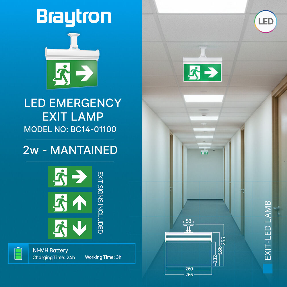 BRY-EXIT-LED-2W-HNG-IP20-WHT-EMERGENCY EXIT - 3