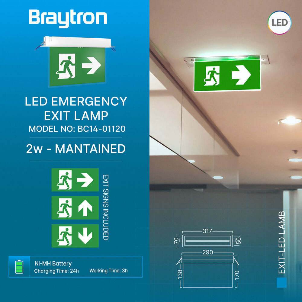 BRY-EXIT-LED-2W-RCS-IP20-WHT-EMERGENCY EXIT - 3