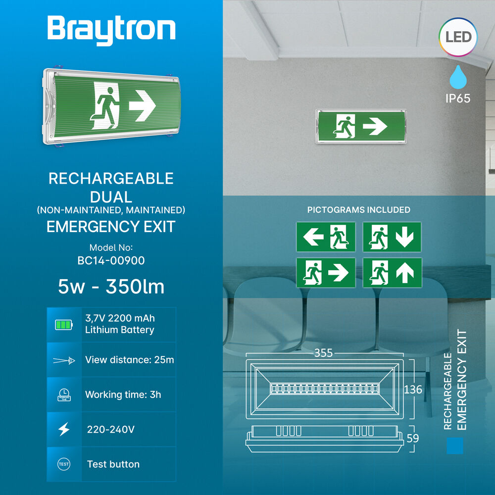BRY-EXIT-LED-5W-DUAL-IP65-WHT-EMERGENCY EXIT - 3