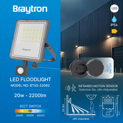 BRY-FLOOD-PF-20W-GRY-3IN1-SNS-IP54-LED FLOODLIGHT - 3