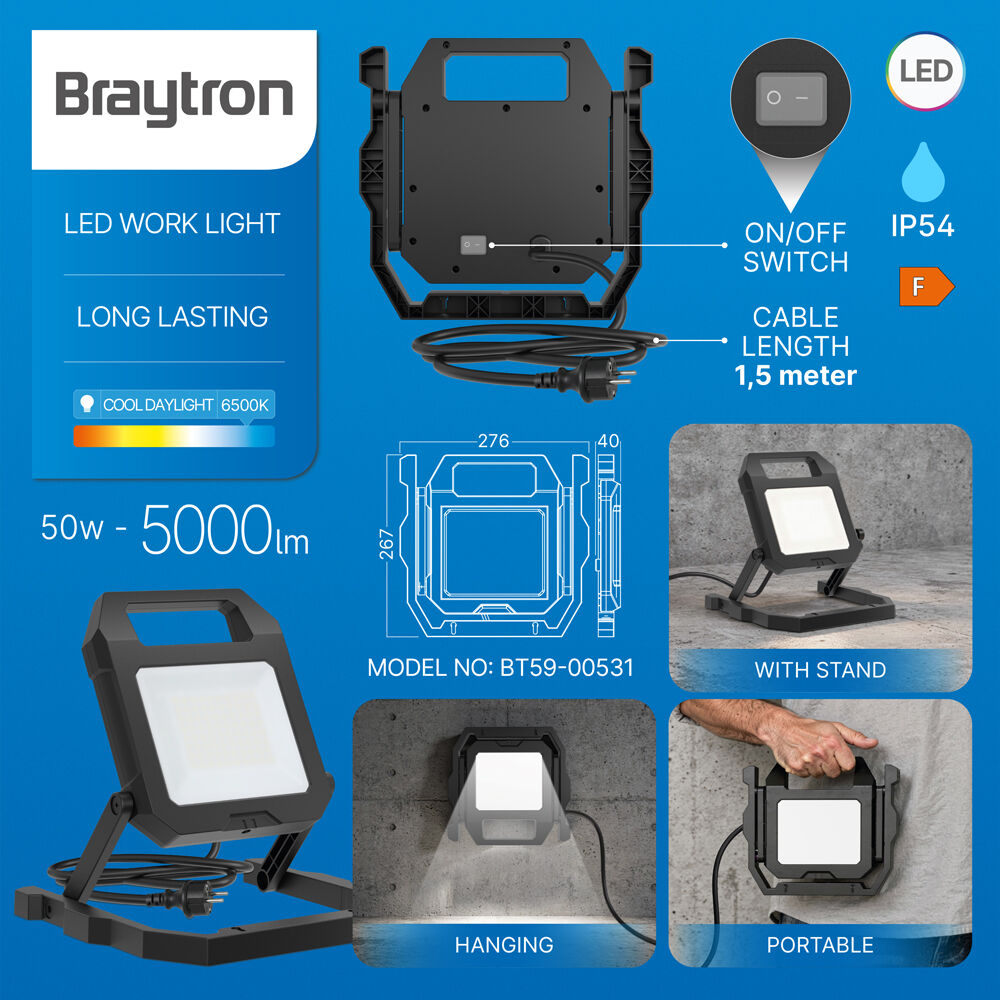 BRY-FLOOD-WL-BLC-50W-1.5MT CABLE-6500K-WORK LIGHT - 3