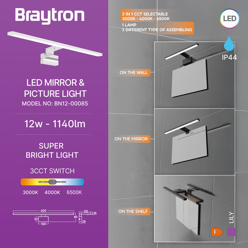 BRY-LILY-A-600-12W-3IN1-CHR-IP44 MIRROR LAMP - 3