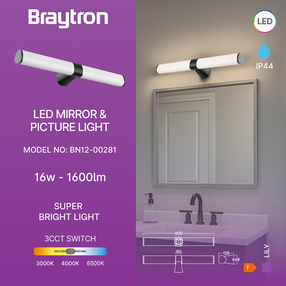 BRY-LILY-B-600-16W-3IN1-BLC-IP44 MIRROR LAMP - 3