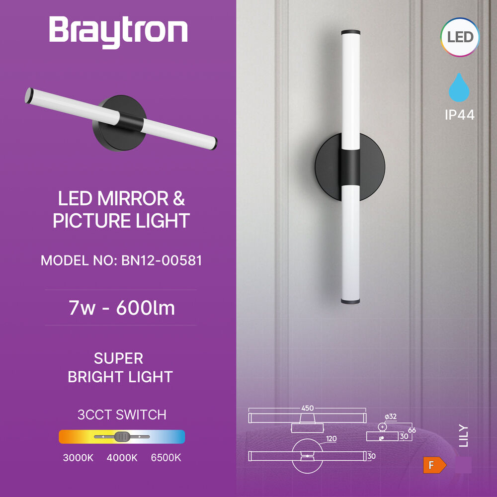 BRY-LILY-C-450-7W-3IN1-BLC-IP44 MIRROR LAMP - 3