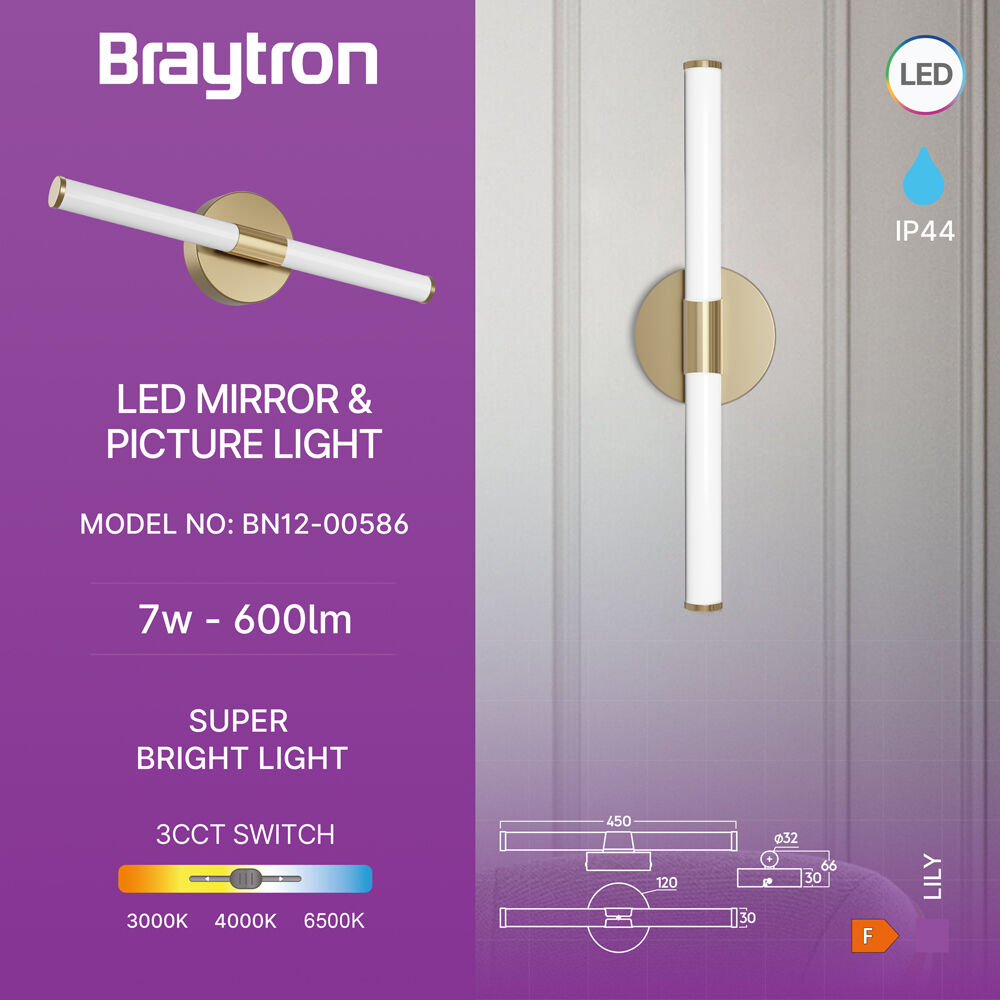 BRY-LILY-D-450-7W-3IN1-GLD-IP44 MIRROR LAMP - 3