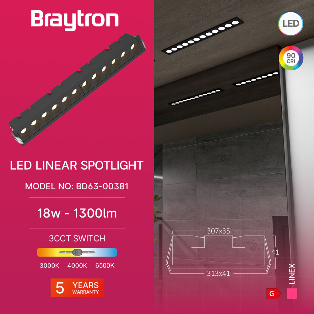 BRY-LINEX-LN12-18W-3CCT-BLC-LED LINEAR FIXTURE - 3