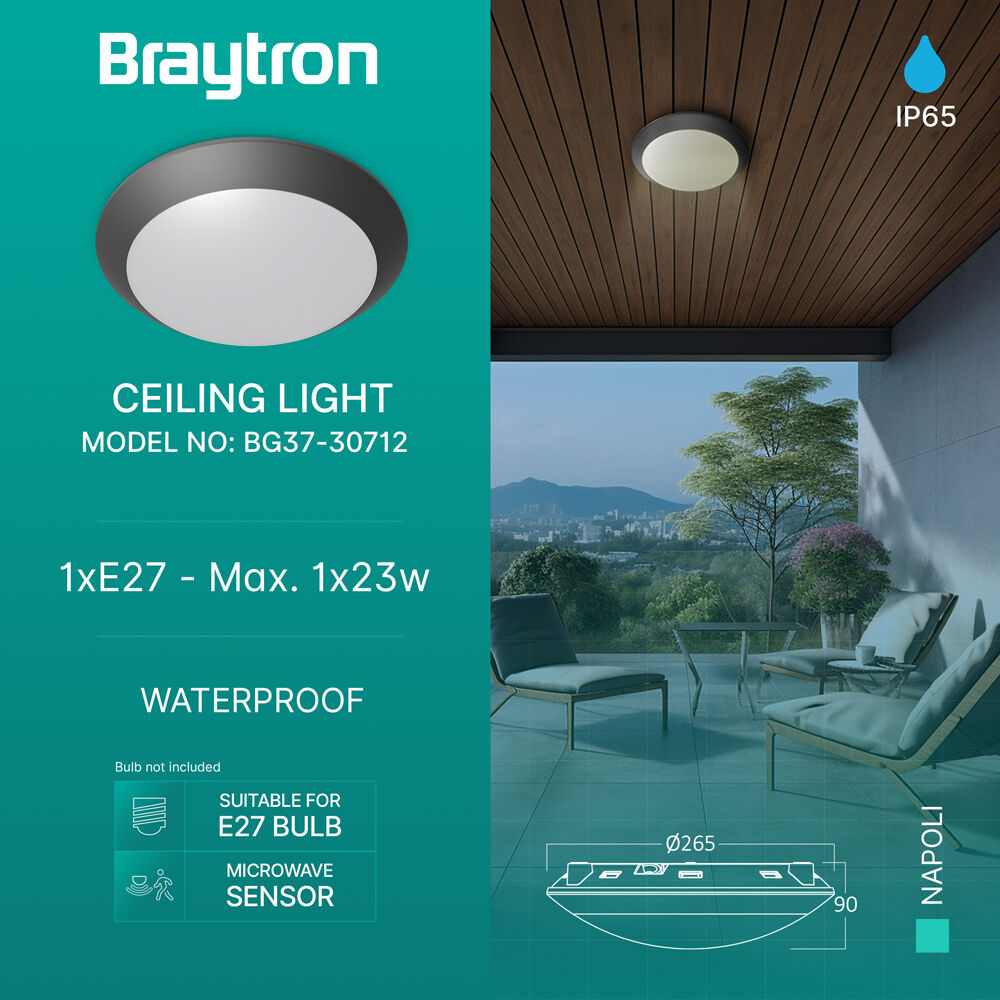 BRY-NAPOLI-D270-1xE27-PC-SNS-GRY-IP65-CEILING LIGHT - 3