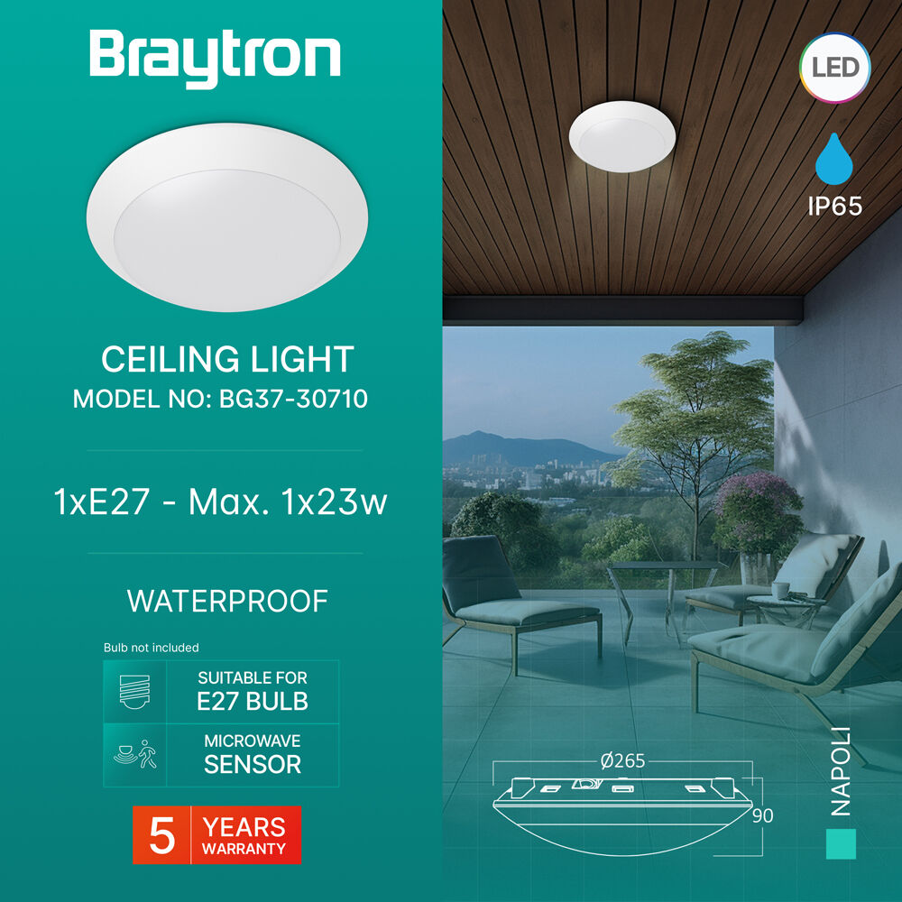 BRY-NAPOLI-D270-1xE27-PC-SNS-WHT-IP65-CEILING LIGH - 3