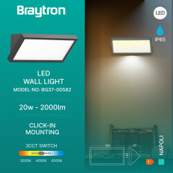 BRY-NAPOLI-M-RND-GRY-20W-3IN1-IP65-WALL LIGHT - 3
