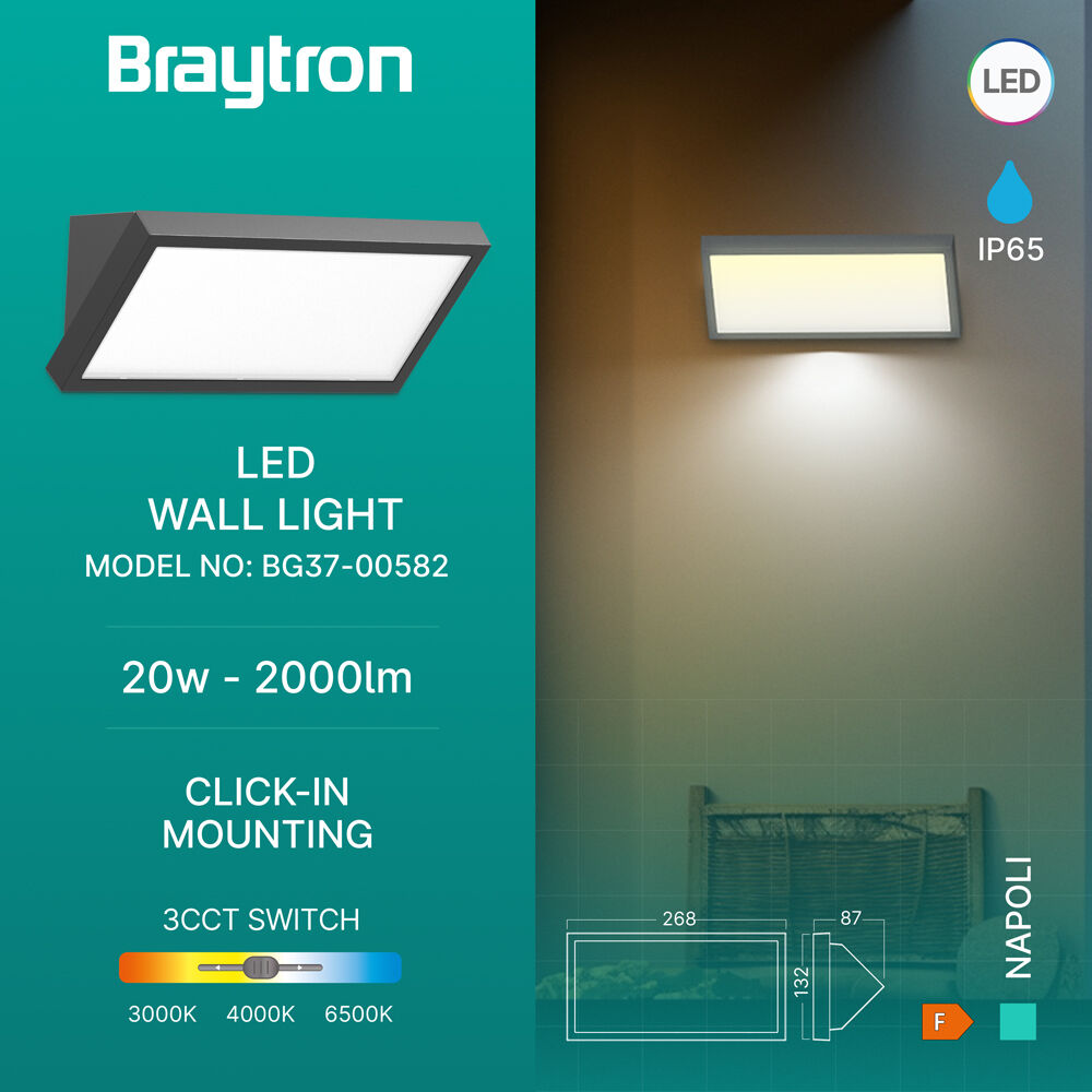 BRY-NAPOLI-M-RND-GRY-20W-3IN1-IP65-WALL LIGHT - 3