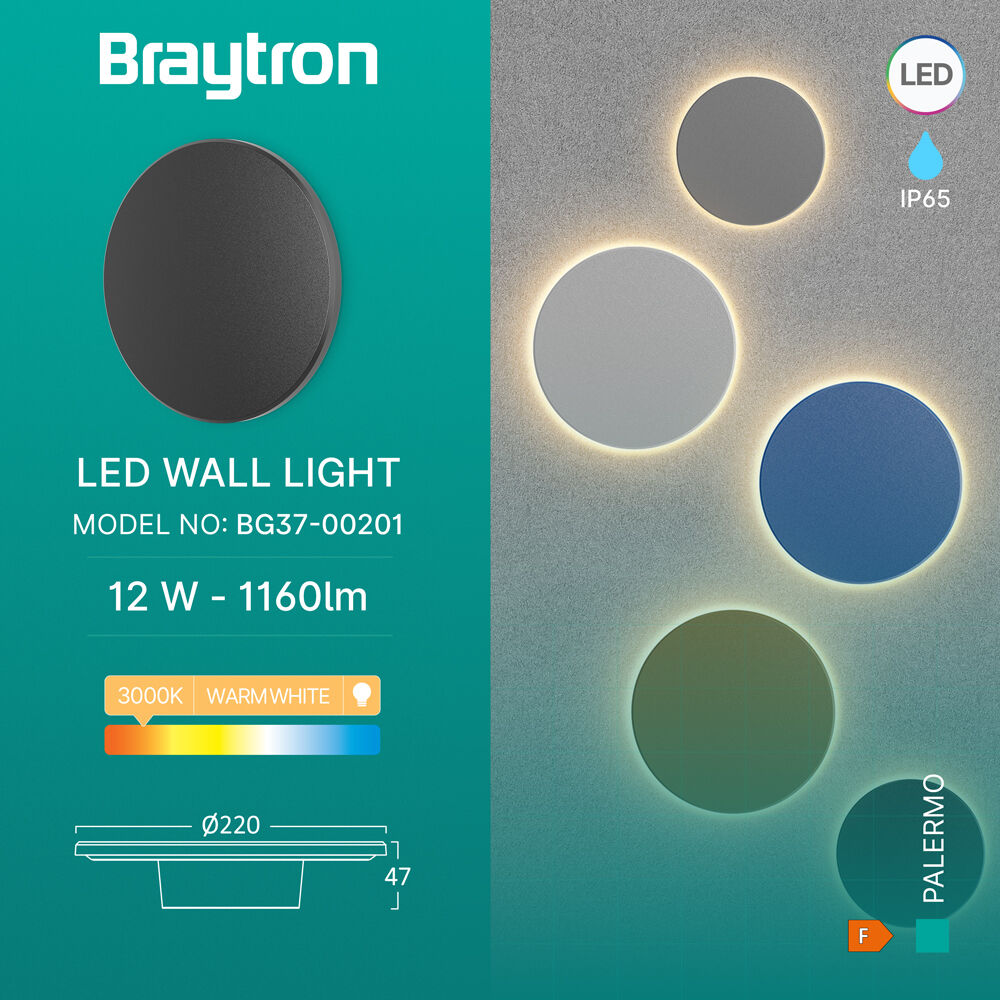 BRY-PALERMO-M-RND-BLC-12W-3000K-IP65-WALL LIGHT - 3