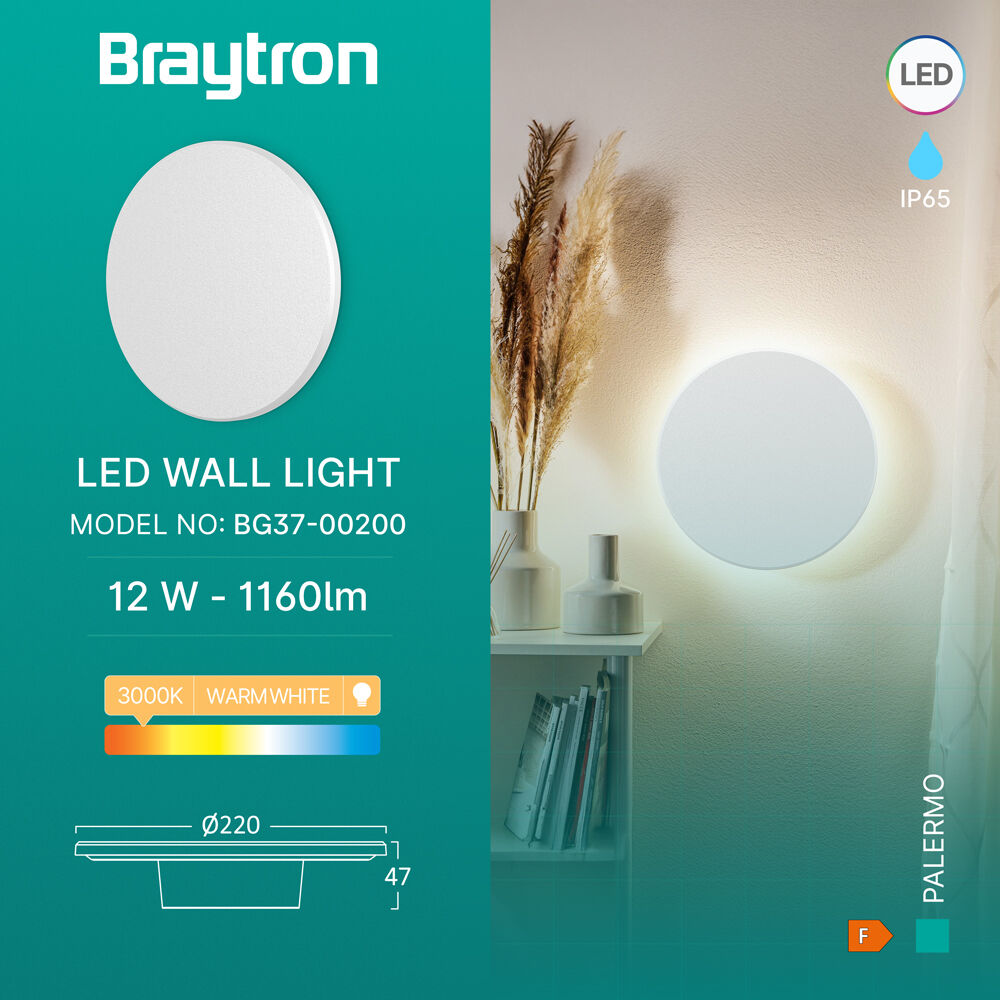 BRY-PALERMO-M-RND-WHT-12W-3000K-IP65-WALL LIGHT - 3