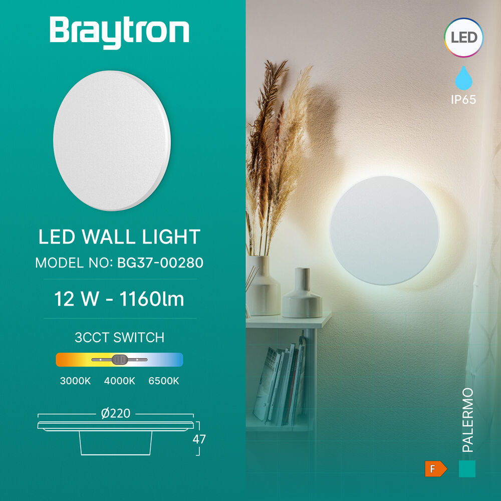 BRY-PALERMO-M-RND-WHT-12W-3IN1-IP65-WALL LIGHT - 3