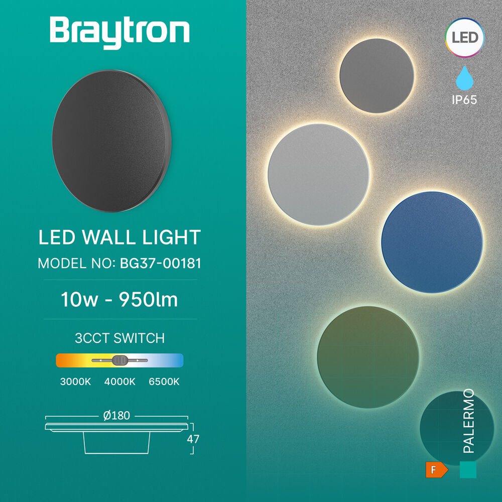 BRY-PALERMO-S-RND-BLC-10W-3IN1-IP65-WALL LIGHT - 3