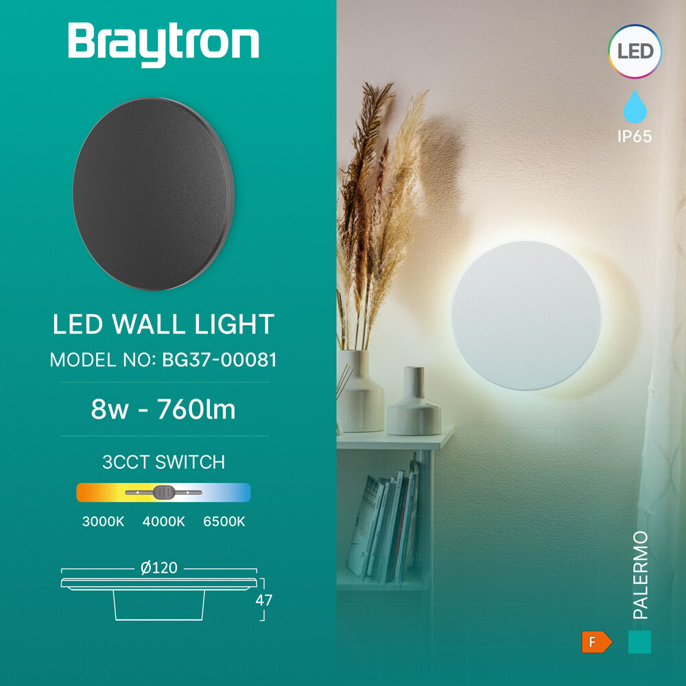 BRY-PALERMO-XS-RND-BLC-8W-3IN1-IP65-WALL LIGHT - 3