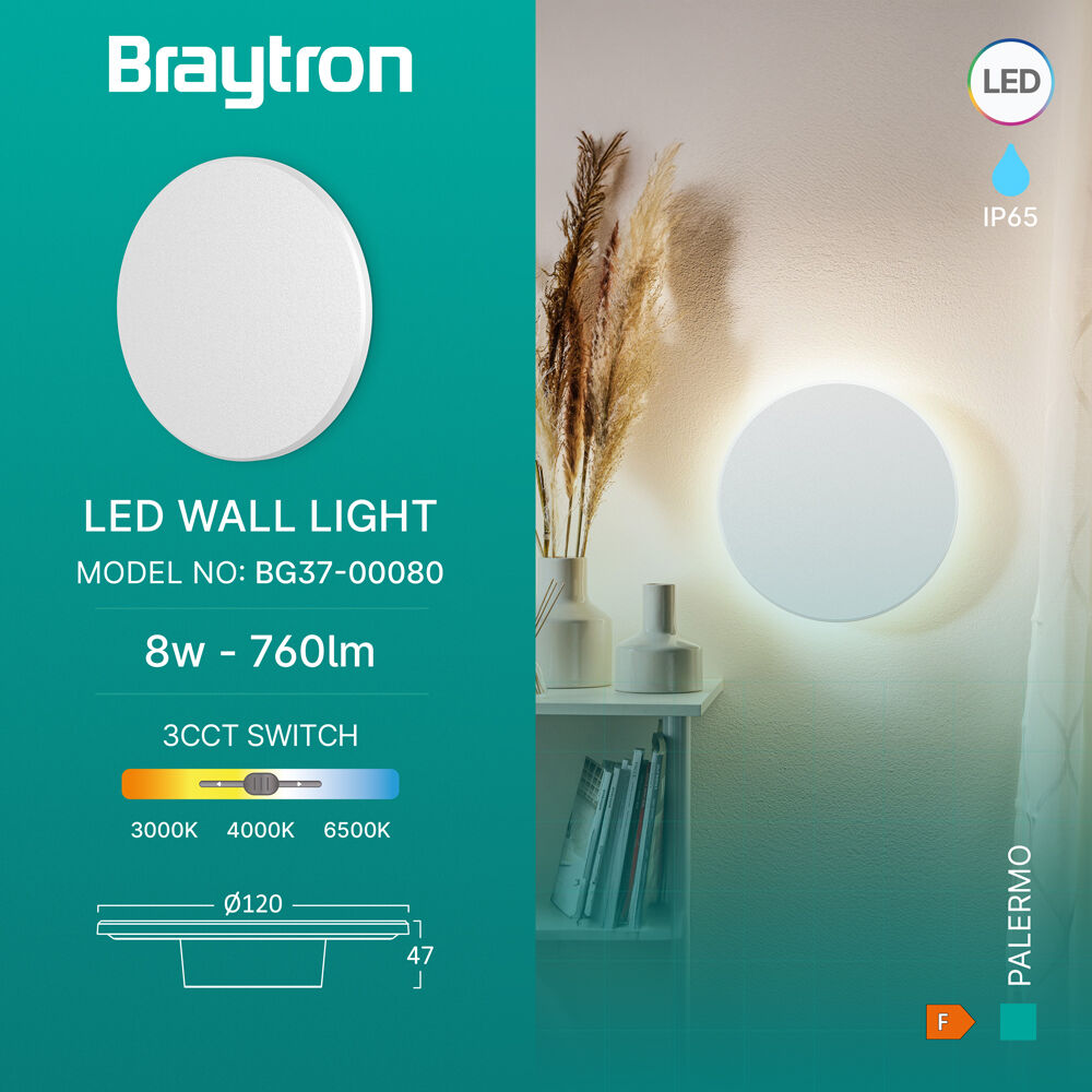 BRY-PALERMO-XS-RND-WHT-8W-3IN1-IP65-WALL LIGHT - 3