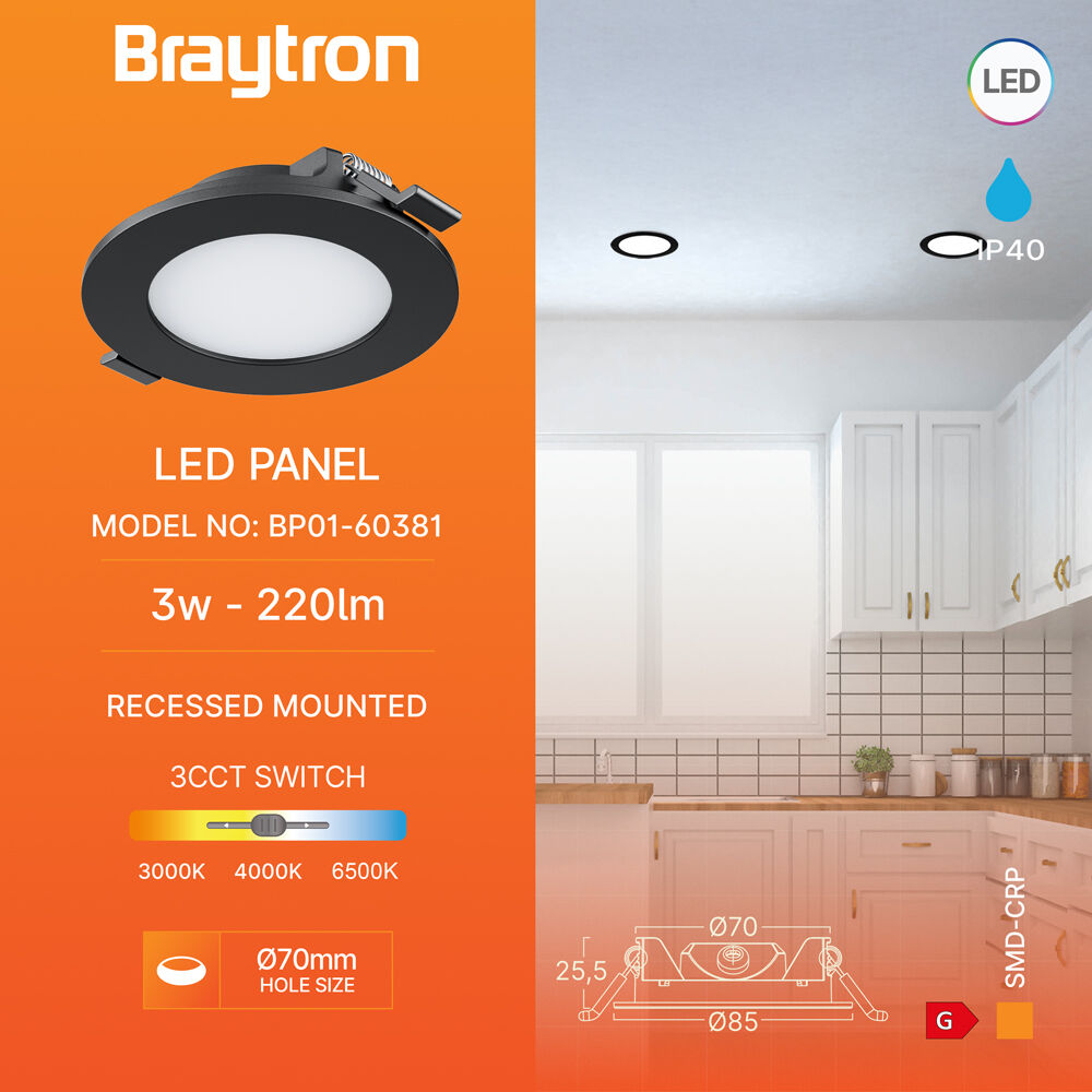 BRY-SMD-CRP-3W-RND-3INC-BLC-3IN1-LED PANEL - 3