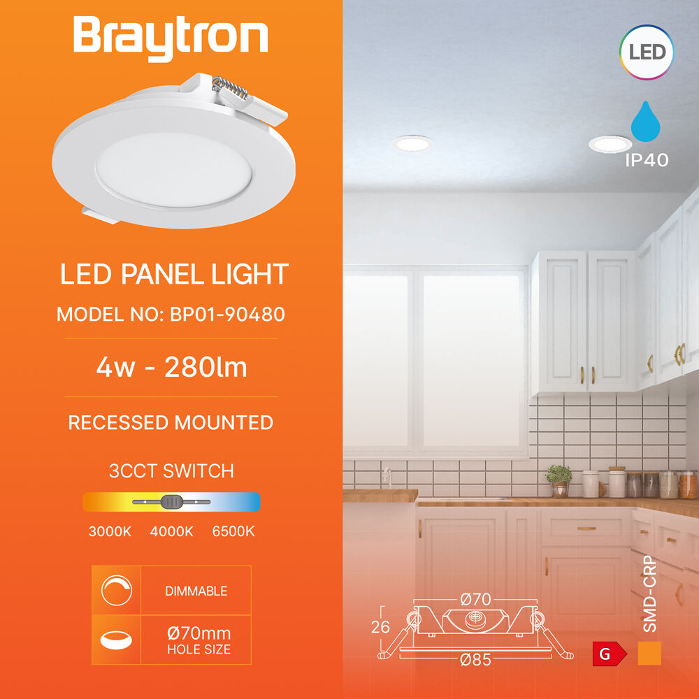 BRY-SMD-CRP-4W-RND-DIM-3INC-WHT-3IN1-LED PANEL - 3