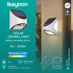 BRY-SOLARIS-W1-WHT-3W-6500K-IP54-SOLAR WALL LIGHT - 3