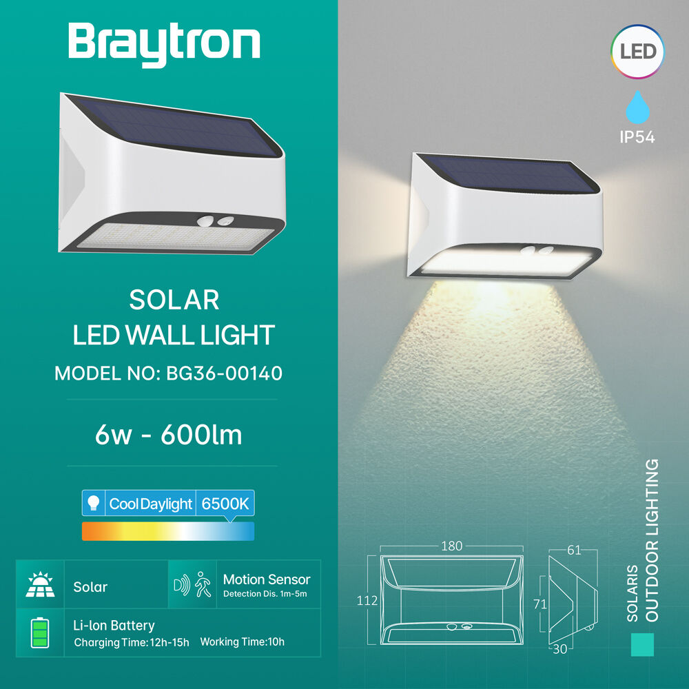BRY-SOLARIS-W1B-WHT-6W-6500K-IP54-SOLAR WALL LIGHT - 3