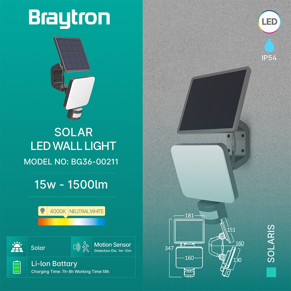 BRY-SOLARIS-W2-BLC-15W-4000K-IP54-SOLAR WALL LIGHT - 3