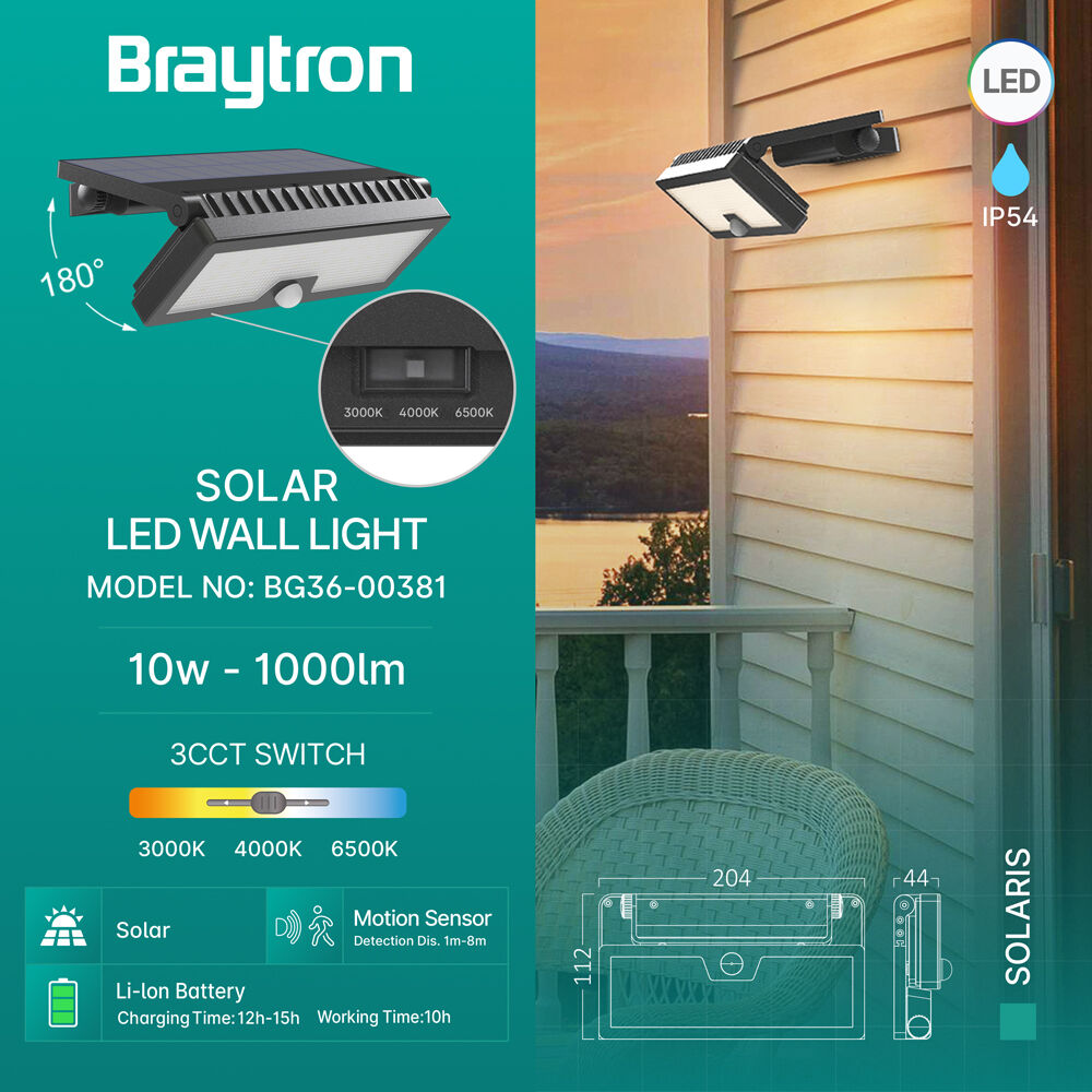 BRY-SOLARIS-W3-BLC-10W-3IN1-IP54-SOLAR WALL LIGHT - 3