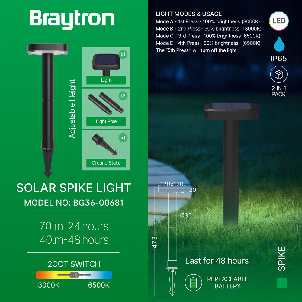 BRY-SPIKE-2B-8W-SQR-BLC-2IN1-IP65-SPIKE LIGHT - 3